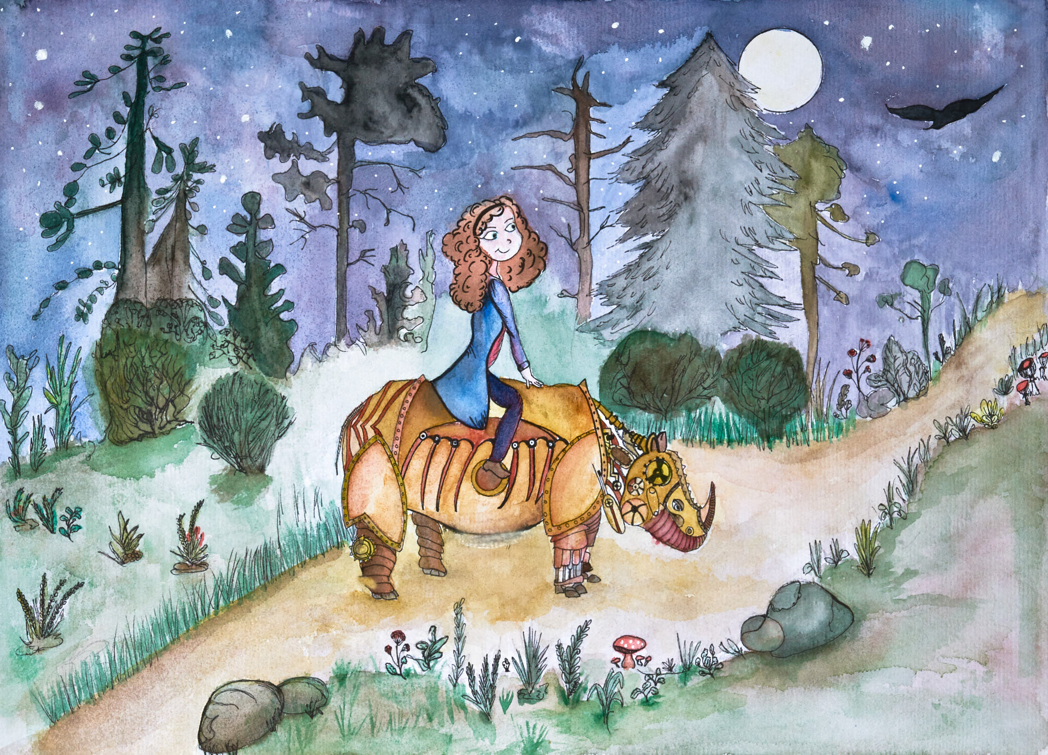 Childbook Illustration Girl Rhinoceros